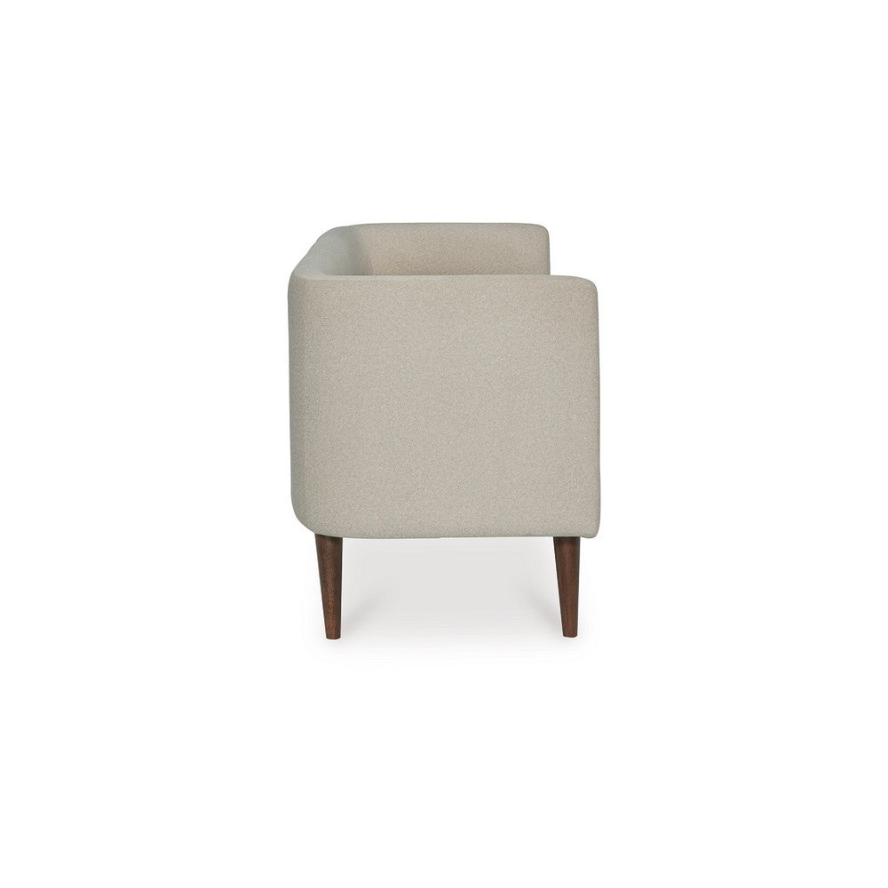 Wamy Accent Bench with Curved Back, 52 Inch Beige Polyester, Brown Wood - BM348772