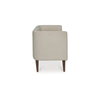 Wamy Accent Bench with Curved Back, 52 Inch Beige Polyester, Brown Wood - BM348772