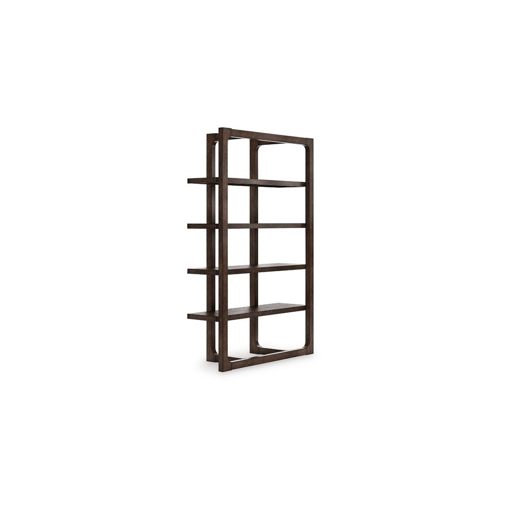 Kemu Modern Bookcase, 4 Open Shelves, 76 Inch Rustic Dark Brown Wood - BM348773