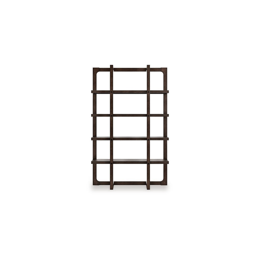 Kemu Modern Bookcase, 4 Open Shelves, 76 Inch Rustic Dark Brown Wood - BM348773