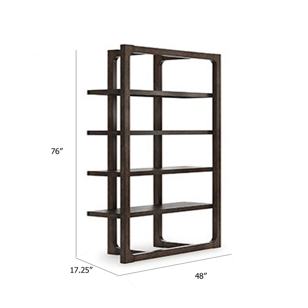 Kemu Modern Bookcase, 4 Open Shelves, 76 Inch Rustic Dark Brown Wood - BM348773