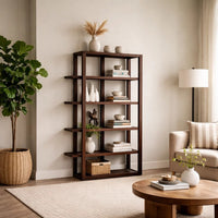 Kemu Modern Bookcase, 4 Open Shelves, 76 Inch Rustic Dark Brown Wood - BM348773