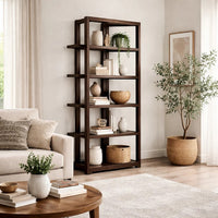 Kemu Modern Bookcase, 4 Open Shelves, 76 Inch Rustic Dark Brown Wood - BM348773