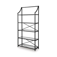 Meu Bookcase with 5 Clear Glass Shelves, 72 Inch Antique Black Metal - BM348774