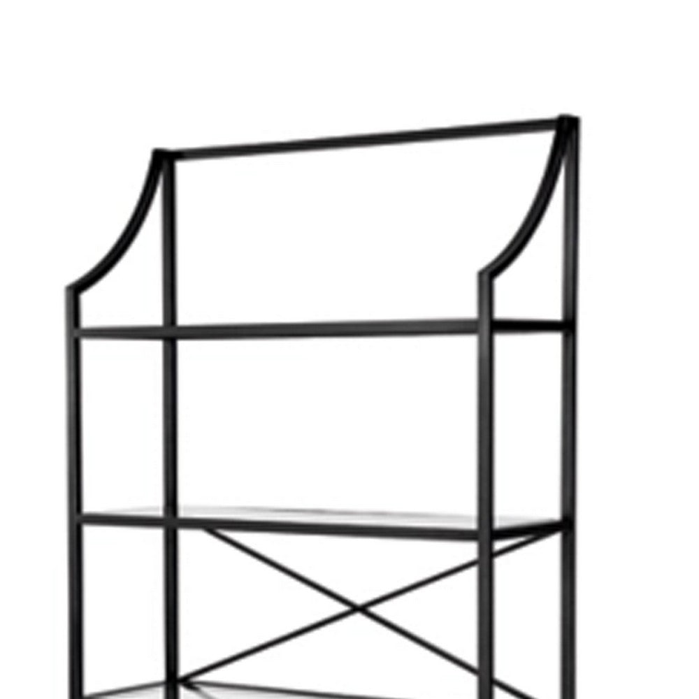 Meu Bookcase with 5 Clear Glass Shelves, 72 Inch Antique Black Metal - BM348774