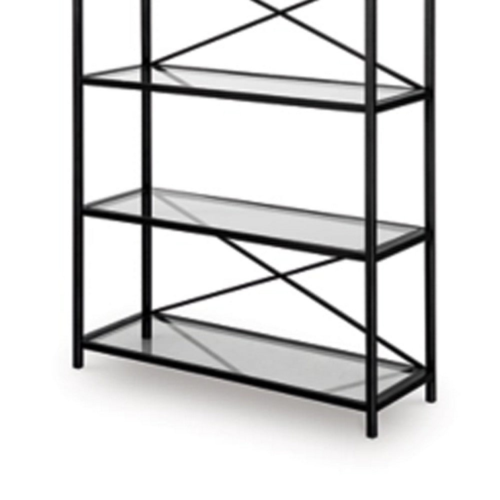 Meu Bookcase with 5 Clear Glass Shelves, 72 Inch Antique Black Metal - BM348774