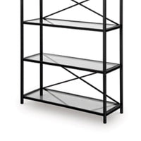 Meu Bookcase with 5 Clear Glass Shelves, 72 Inch Antique Black Metal - BM348774