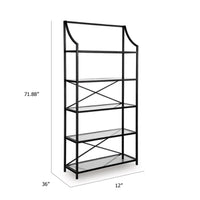 Meu Bookcase with 5 Clear Glass Shelves, 72 Inch Antique Black Metal - BM348774