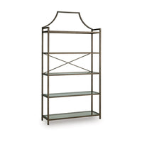 Gey Bookcase with 5 Clear Glass Shelves, 72 Inch Antique Bronze Metal Frame - BM348775