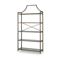 Gey Bookcase with 5 Clear Glass Shelves, 72 Inch Antique Bronze Metal Frame - BM348775