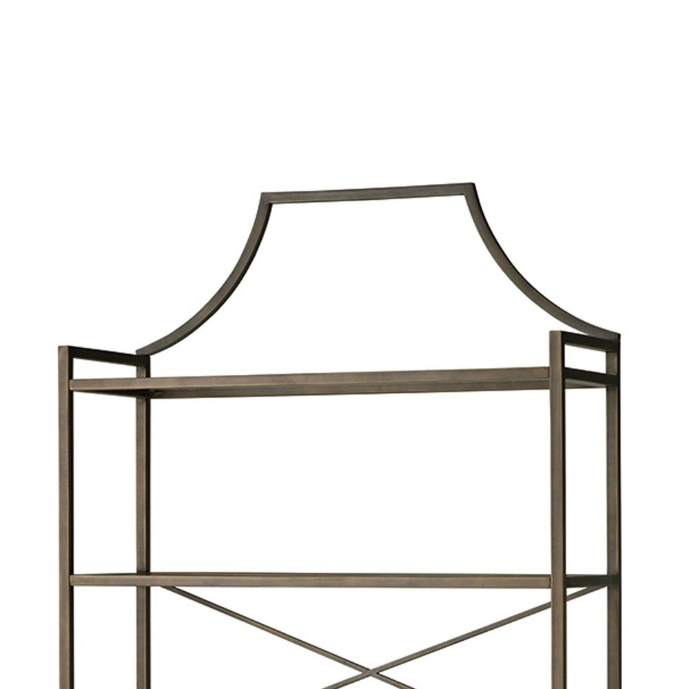 Gey Bookcase with 5 Clear Glass Shelves, 72 Inch Antique Bronze Metal Frame - BM348775