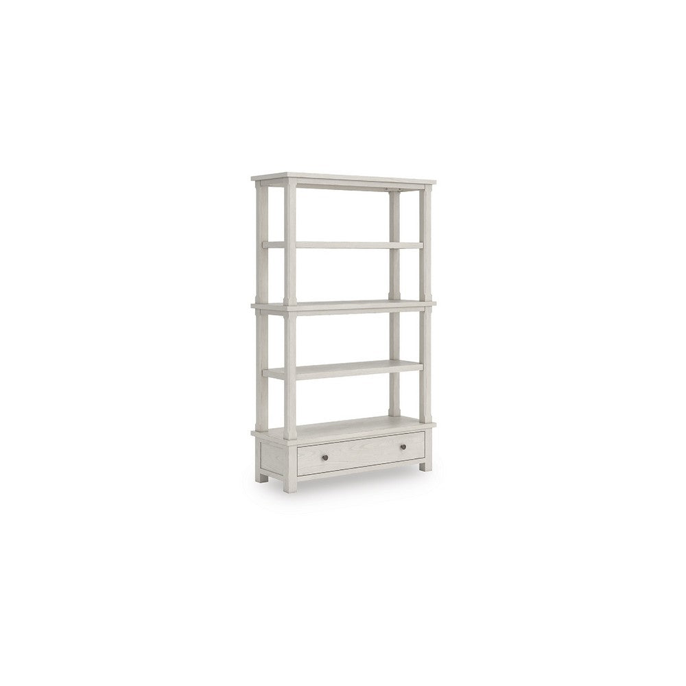 Lea Bookcase with 4 Shelves and Storage Drawer, 75 Inch Antique White - BM348778