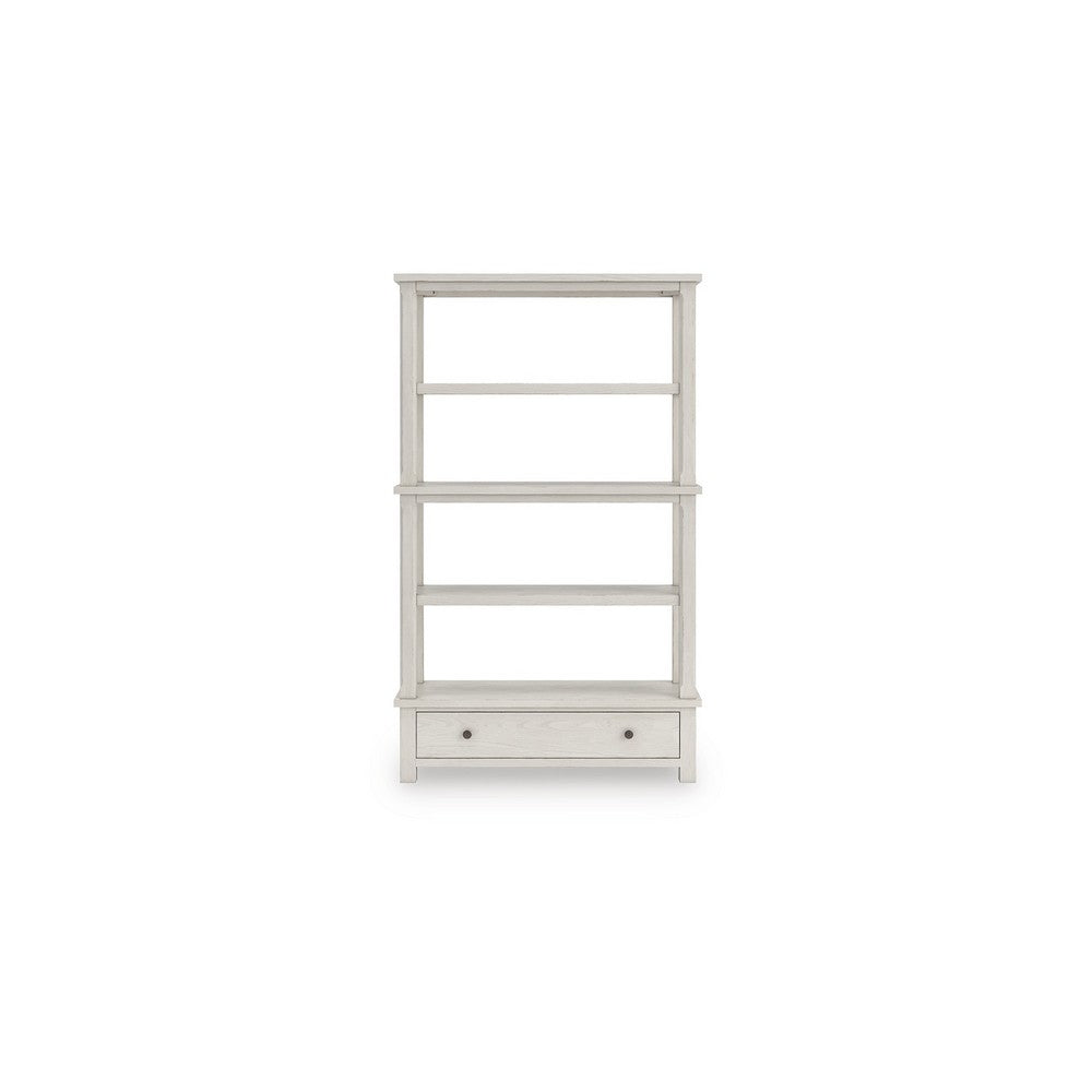 Lea Bookcase with 4 Shelves and Storage Drawer, 75 Inch Antique White - BM348778