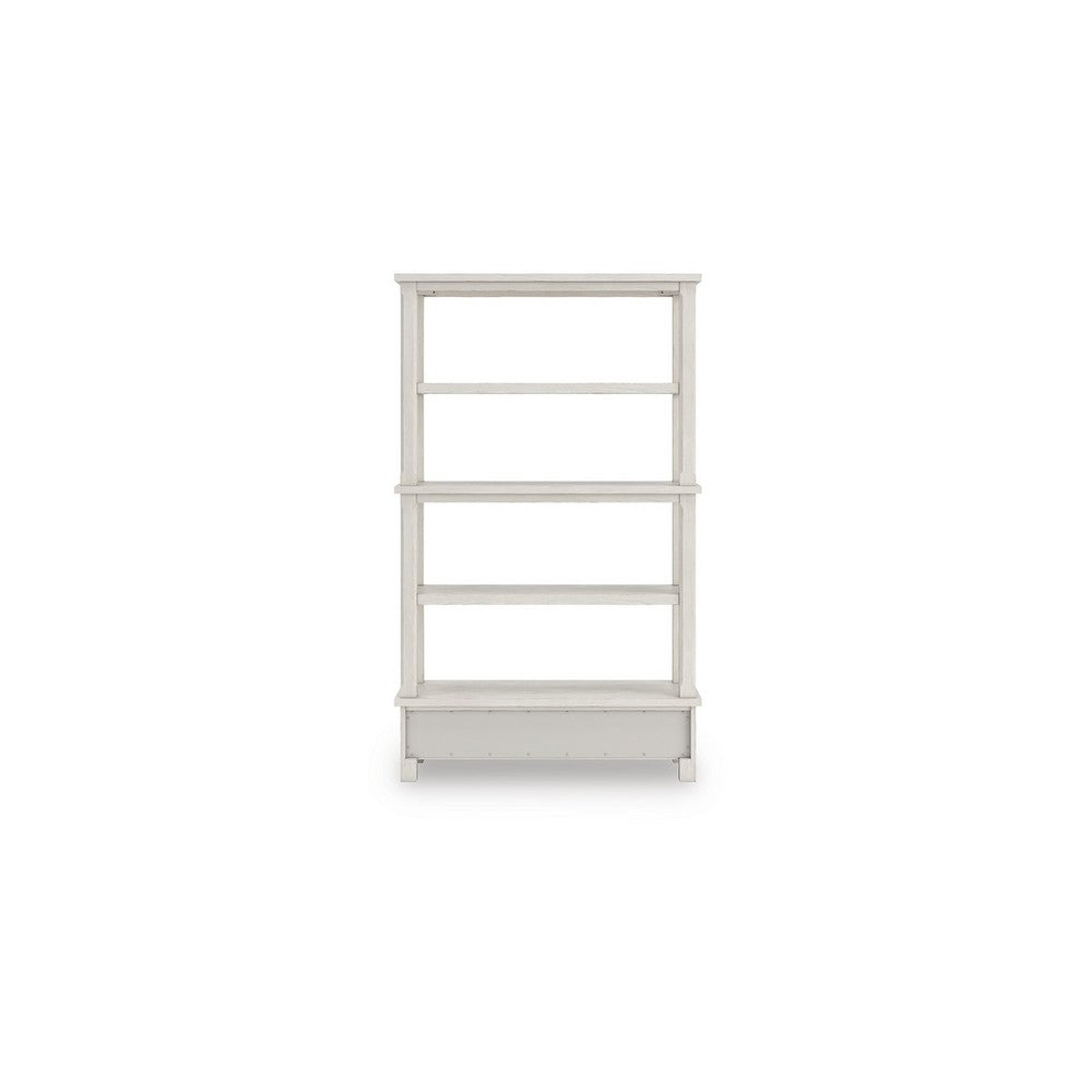 Lea Bookcase with 4 Shelves and Storage Drawer, 75 Inch Antique White - BM348778