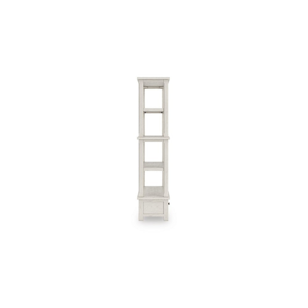 Lea Bookcase with 4 Shelves and Storage Drawer, 75 Inch Antique White - BM348778