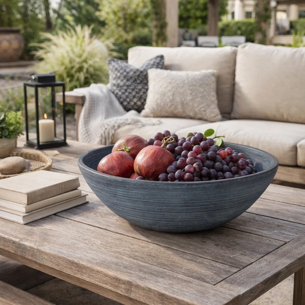 Mio Decorative Accessory Bowl, 16 Inch Round Distressed Blue Terracotta - BM348779