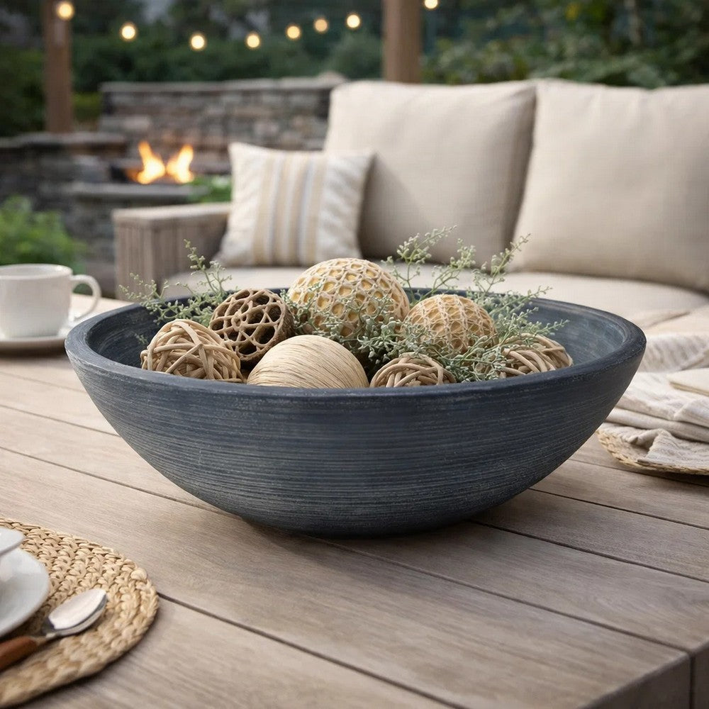 Mio Decorative Accessory Bowl, 16 Inch Round Distressed Blue Terracotta - BM348779