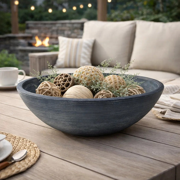 Mio Decorative Accessory Bowl, 16 Inch Round Distressed Blue Terracotta - BM348779