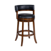 Bely Swivel Barstool Chair, Black Faux Leather, Cappuccino Brown Wood - BM348800