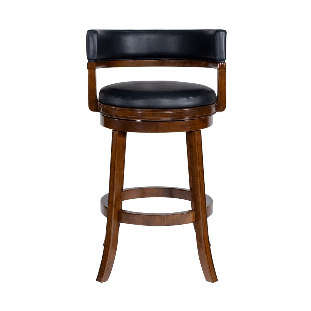 Bely Swivel Barstool Chair, Black Faux Leather, Cappuccino Brown Wood - BM348800
