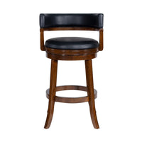 Bely Swivel Barstool Chair, Black Faux Leather, Cappuccino Brown Wood - BM348800