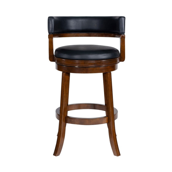 Bely Swivel Barstool Chair, Black Faux Leather, Cappuccino Brown Wood - BM348800