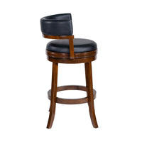 Bely Swivel Barstool Chair, Black Faux Leather, Cappuccino Brown Wood - BM348800