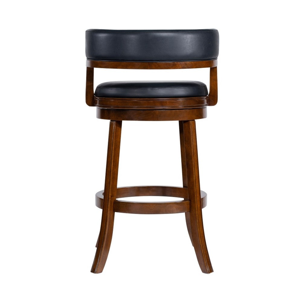 Bely Swivel Barstool Chair, Black Faux Leather, Cappuccino Brown Wood - BM348800