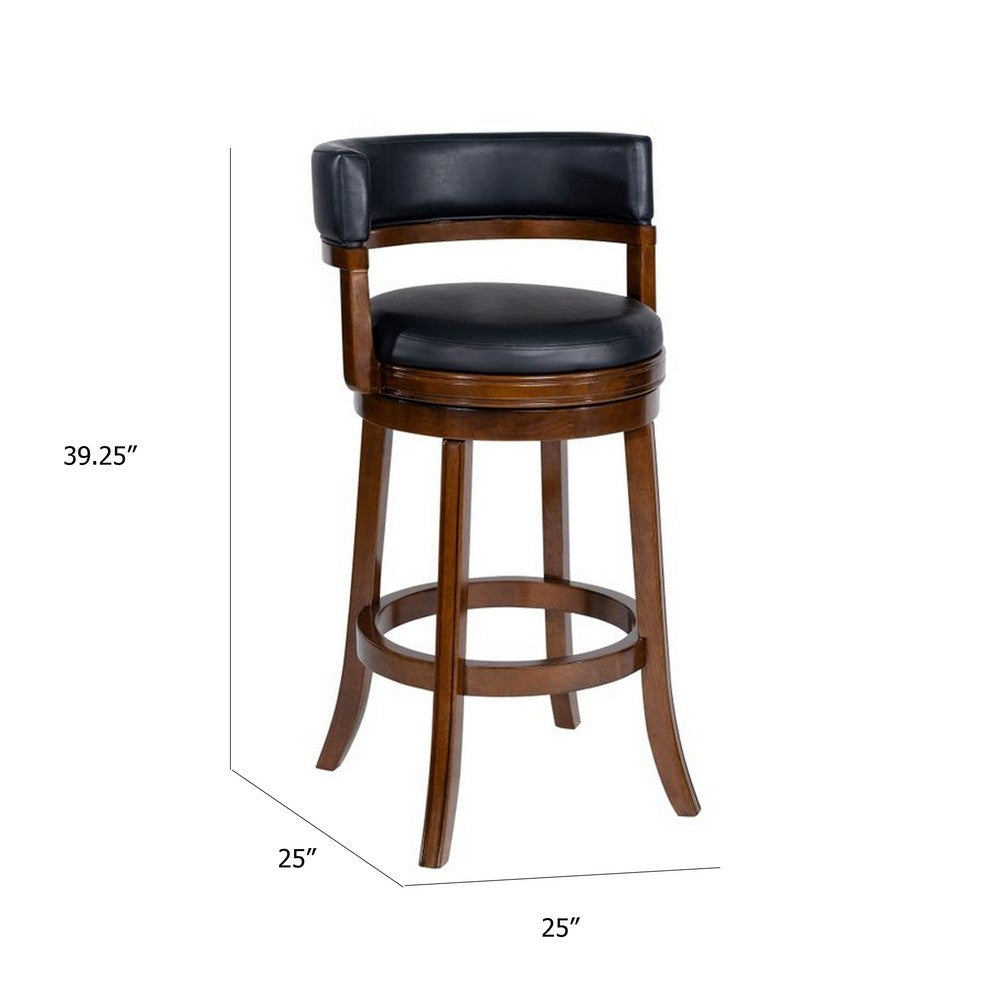 Bely Swivel Barstool Chair, Black Faux Leather, Cappuccino Brown Wood - BM348800