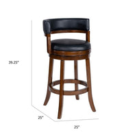 Bely Swivel Barstool Chair, Black Faux Leather, Cappuccino Brown Wood - BM348800