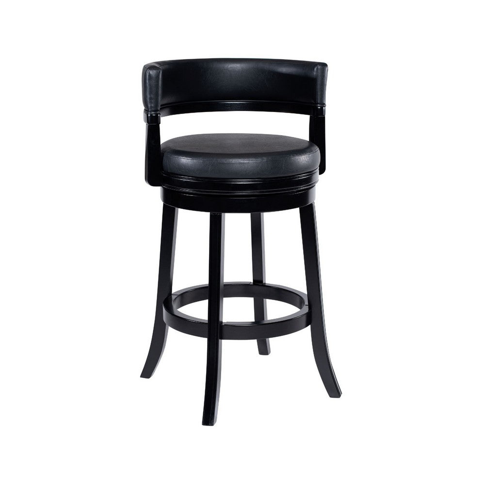 Bely Swivel Barstool Chair, Faux Leather Seat with Wood Frame, Black - BM348801