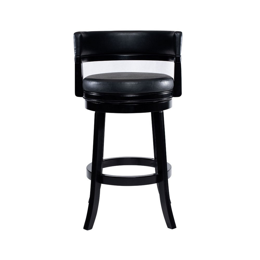 Bely Swivel Barstool Chair, Faux Leather Seat with Wood Frame, Black - BM348801