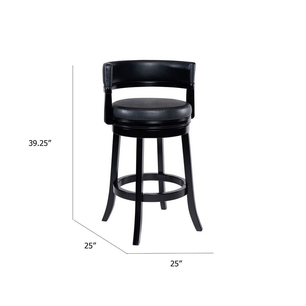 Bely Swivel Barstool Chair, Faux Leather Seat with Wood Frame, Black - BM348801