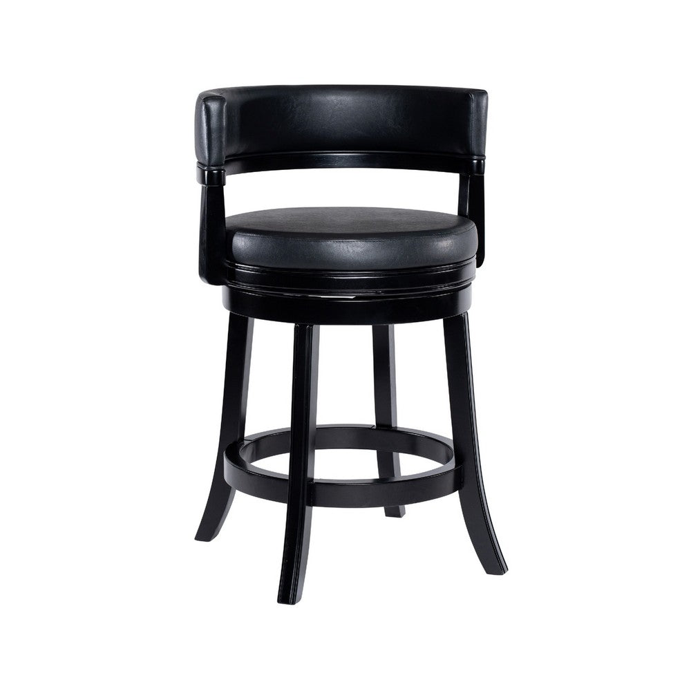 Bely Swivel Counter Stool Chair, Black Faux Leather Seat with Wood Legs - BM348802