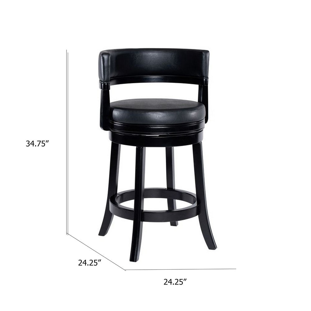 Bely Swivel Counter Stool Chair, Black Faux Leather Seat with Wood Legs - BM348802