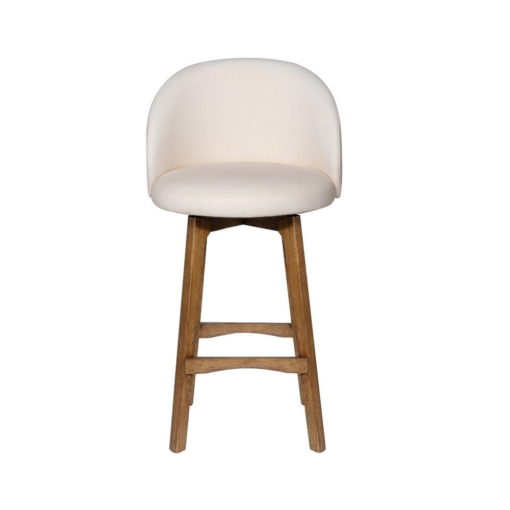 Gery Swivel Barstool Chair, Cream Fabric Seat with Natural Brown Legs - BM348803