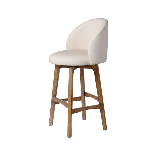 Gery Swivel Barstool Chair, Cream Fabric Seat with Natural Brown Legs - BM348803