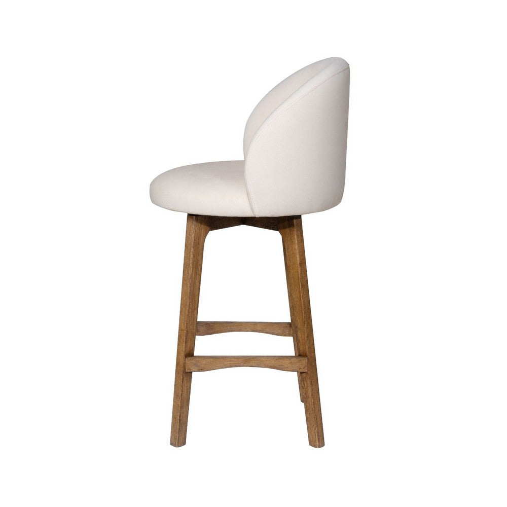 Gery Swivel Barstool Chair, Cream Fabric Seat with Natural Brown Legs - BM348803