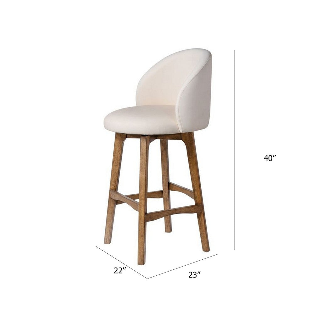 Gery Swivel Barstool Chair, Cream Fabric Seat with Natural Brown Legs - BM348803