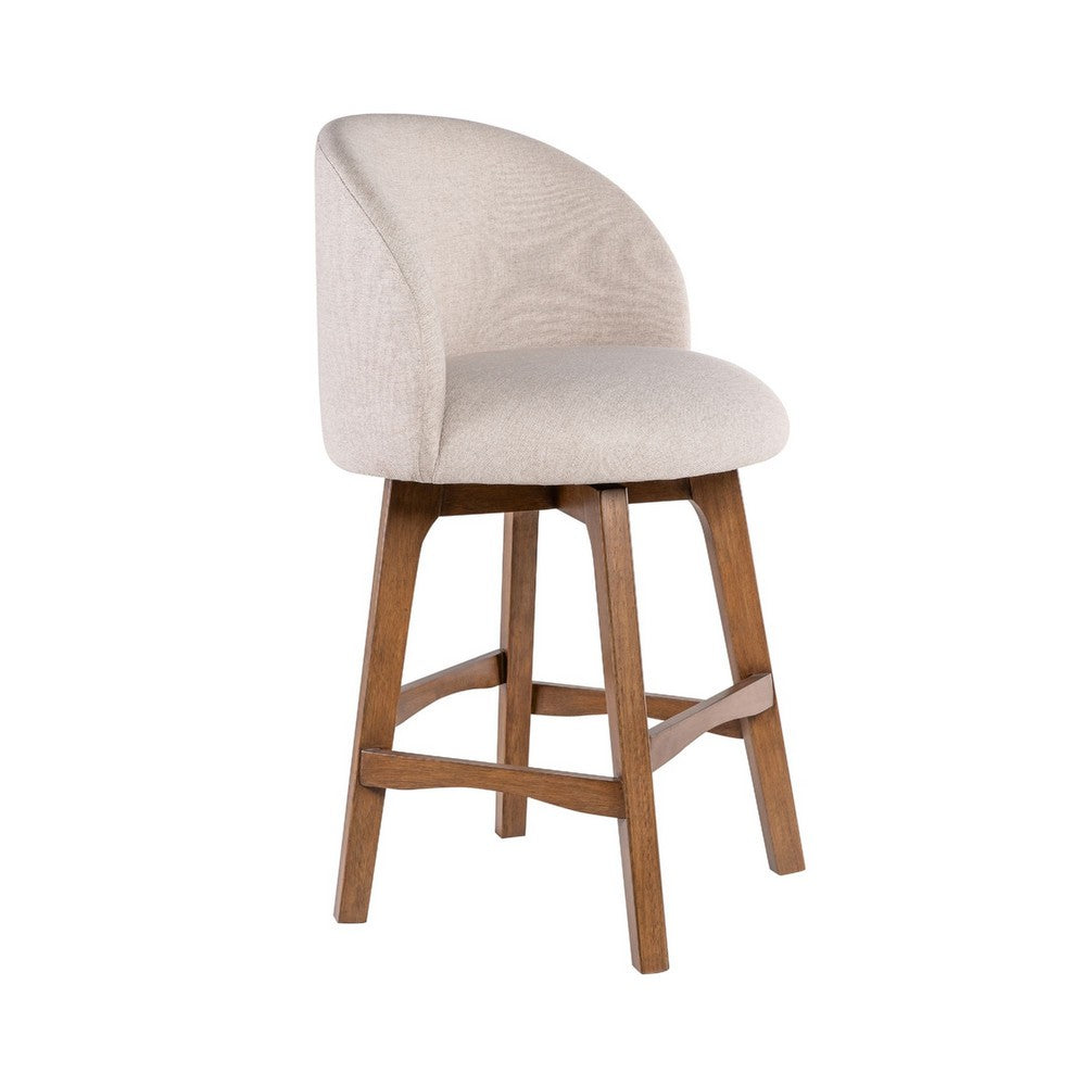 Gery Swivel Counter Height Chair, Cream Fabric Seat, Natural Brown - BM348804
