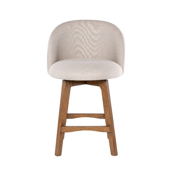 Gery Swivel Counter Height Chair, Cream Fabric Seat, Natural Brown - BM348804