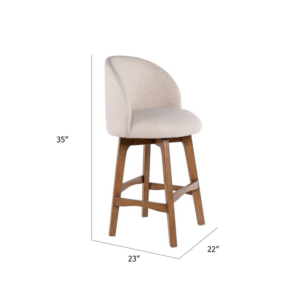 Gery Swivel Counter Height Chair, Cream Fabric Seat, Natural Brown - BM348804
