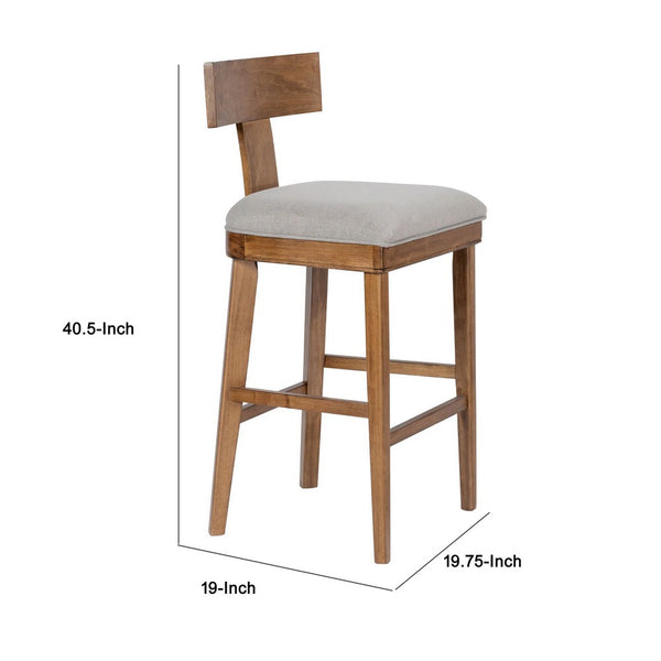 Hery Barstool Chair with Wood T Back Design, Light Gray Cushioned Seat - BM348813