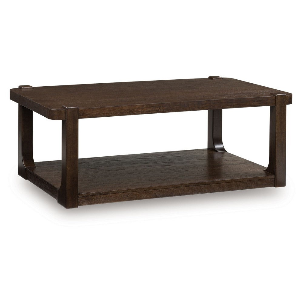 Kemu Coffee Table, 50 Inch Rectangular Top w Lower Shelf, Dark Brown - BM348970