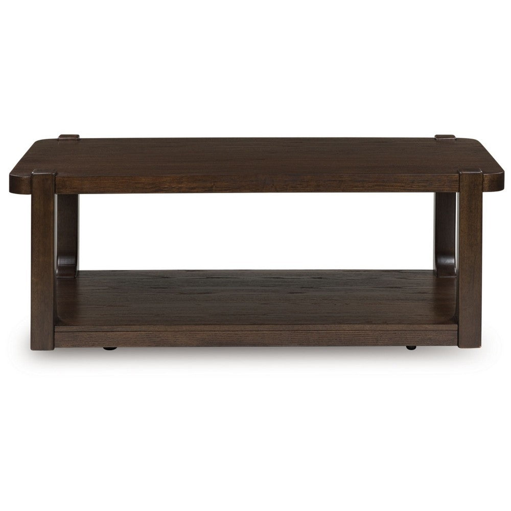 Kemu Coffee Table, 50 Inch Rectangular Top w Lower Shelf, Dark Brown - BM348970