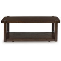 Kemu Coffee Table, 50 Inch Rectangular Top w Lower Shelf, Dark Brown - BM348970