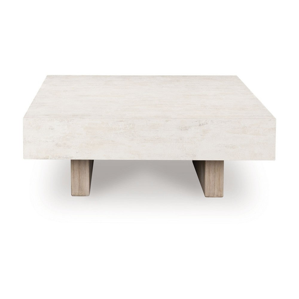 Laina Coffee Table, 42 Inch Square Top, Wide Panel Legs, Grayish Brown - BM348974
