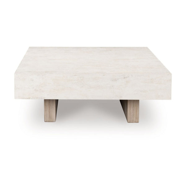 Laina Coffee Table, 42 Inch Square Top, Wide Panel Legs, Grayish Brown - BM348974