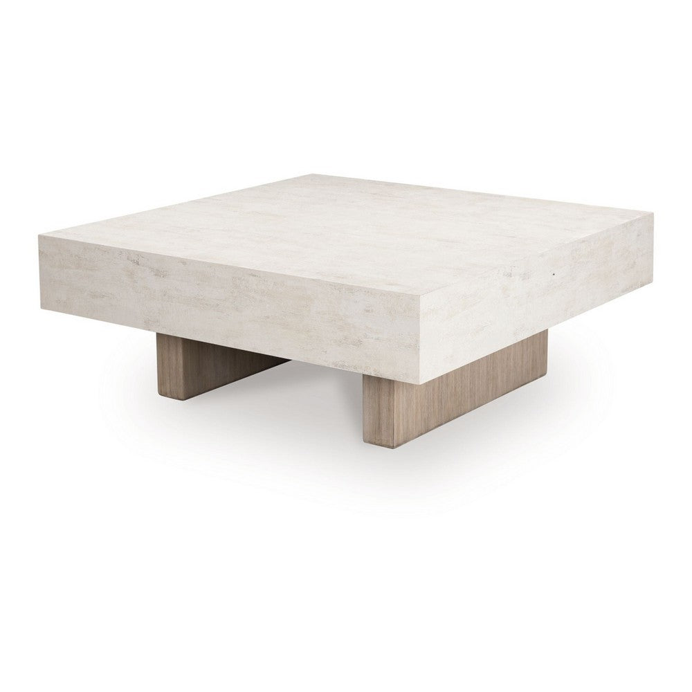 Laina Coffee Table, 42 Inch Square Top, Wide Panel Legs, Grayish Brown - BM348974