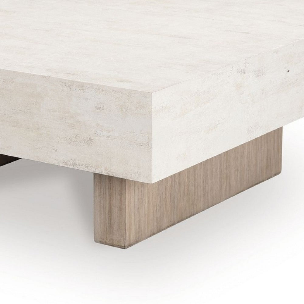 Laina Coffee Table, 42 Inch Square Top, Wide Panel Legs, Grayish Brown - BM348974
